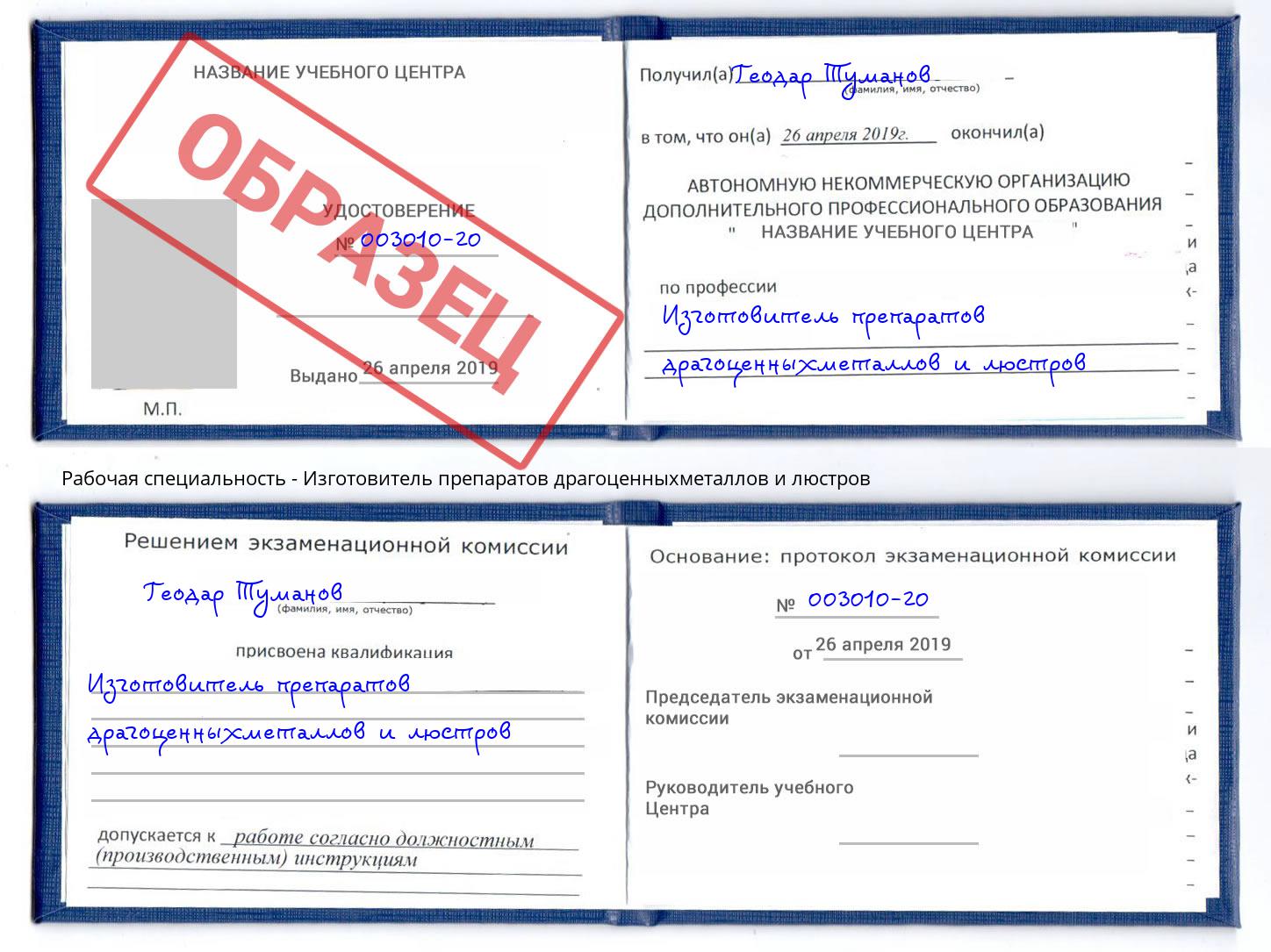 Изготовитель препаратов драгоценныхметаллов и люстров Рязань