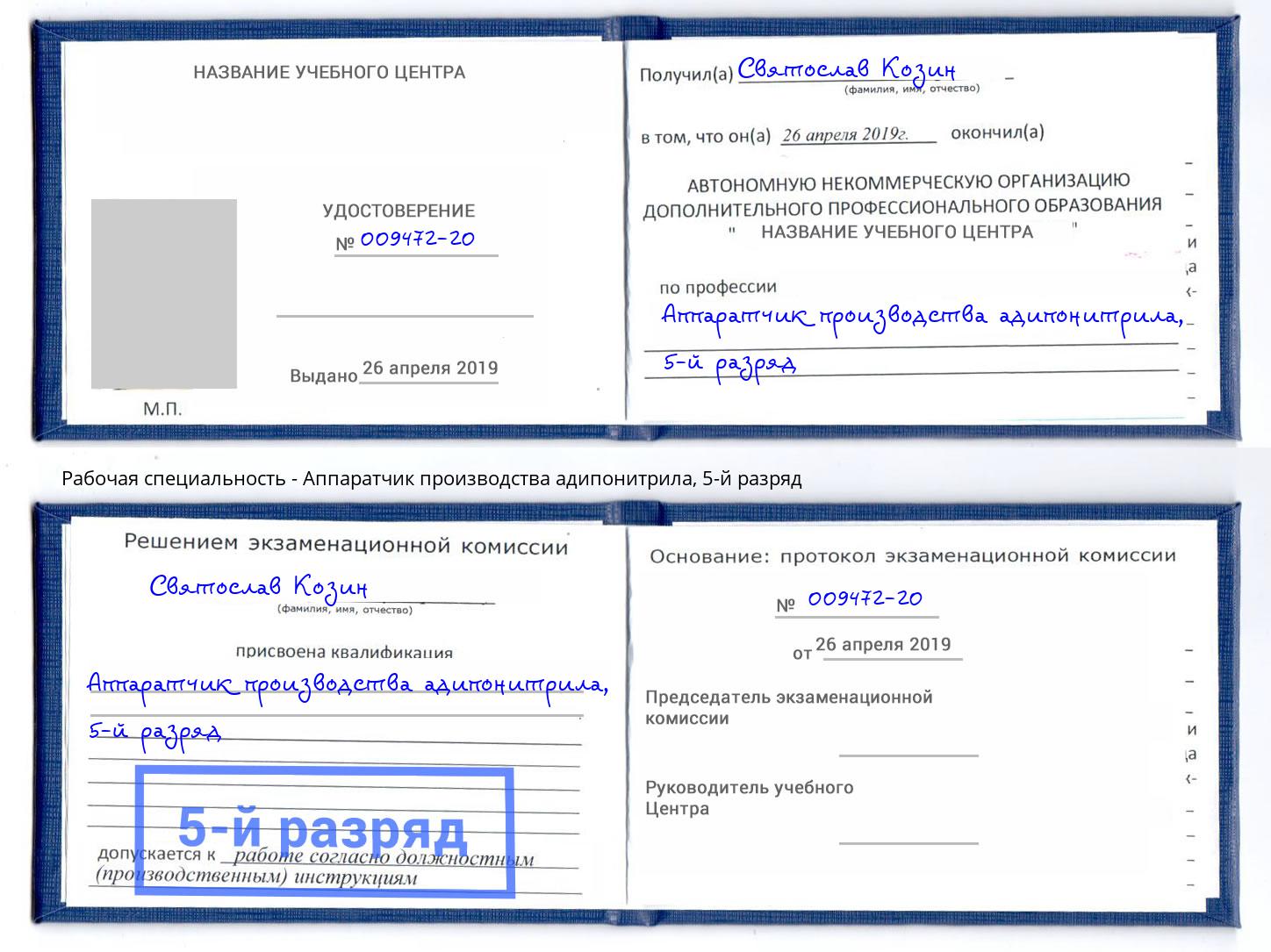 корочка 5-й разряд Аппаратчик производства адипонитрила Рязань