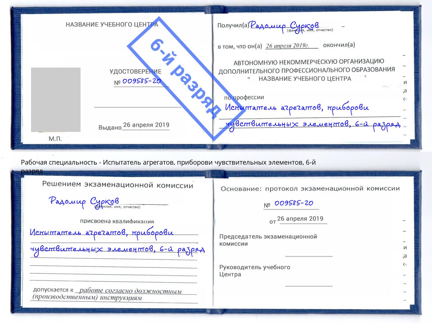 корочка 6-й разряд Испытатель агрегатов, приборови чувствительных элементов Рязань