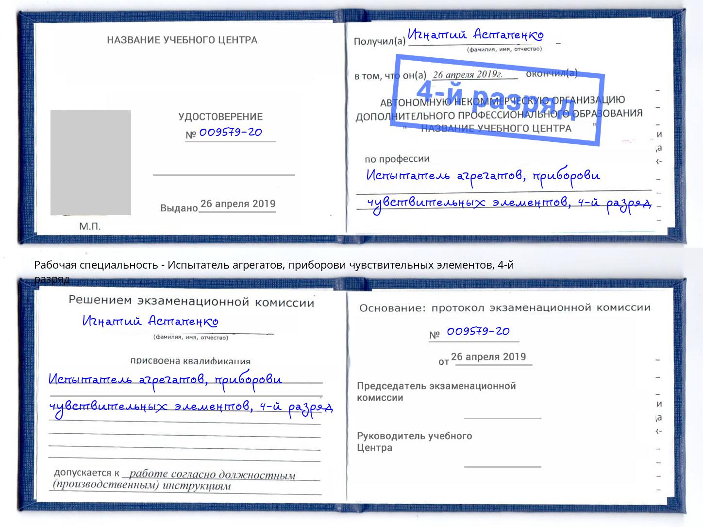 корочка 4-й разряд Испытатель агрегатов, приборови чувствительных элементов Рязань