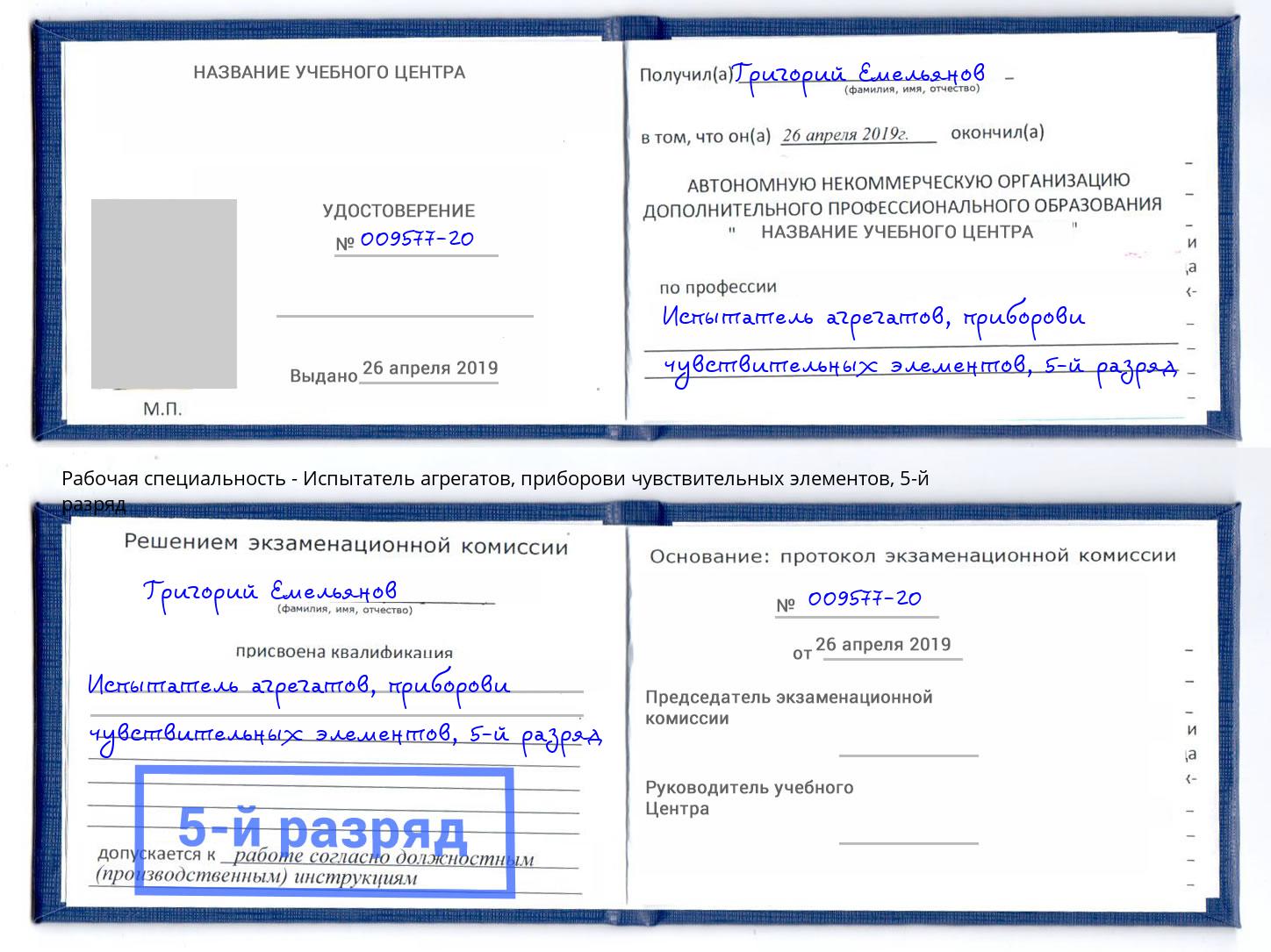 корочка 5-й разряд Испытатель агрегатов, приборови чувствительных элементов Рязань