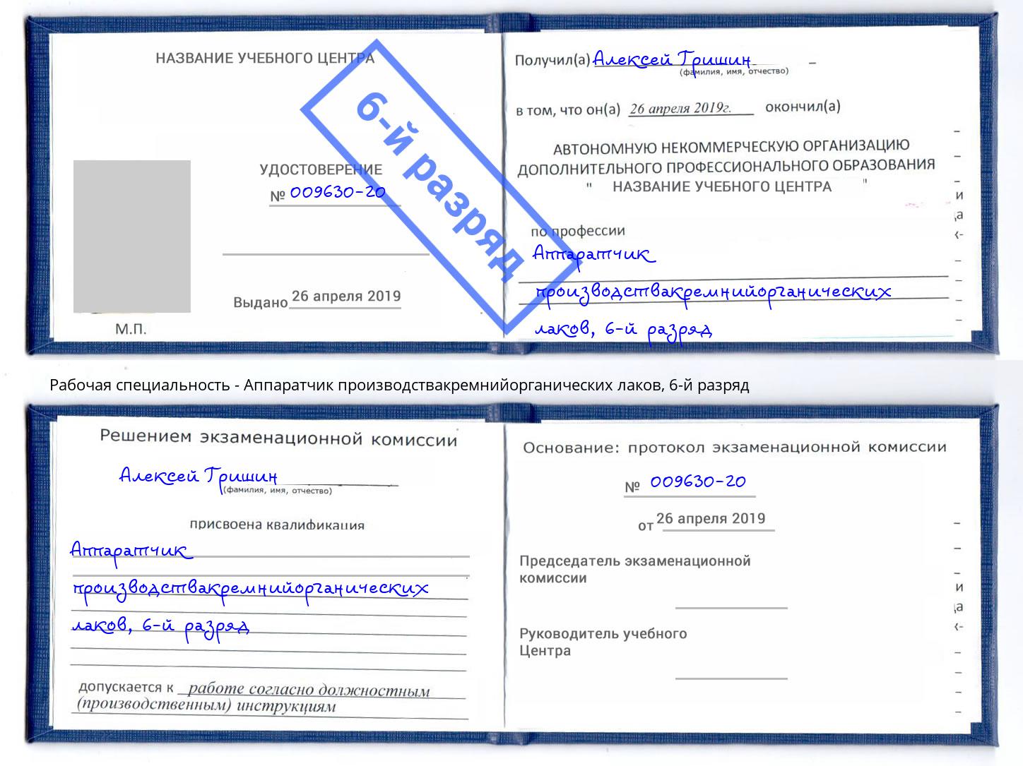 корочка 6-й разряд Аппаратчик производствакремнийорганических лаков Рязань