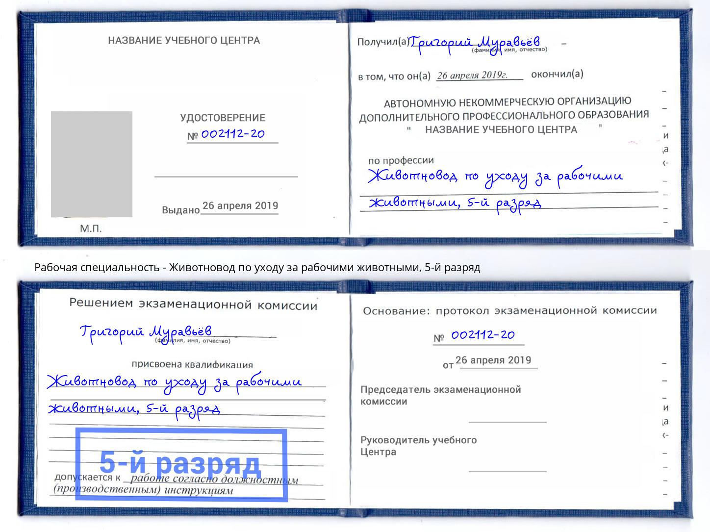 корочка 5-й разряд Животновод по уходу за рабочими животными Рязань