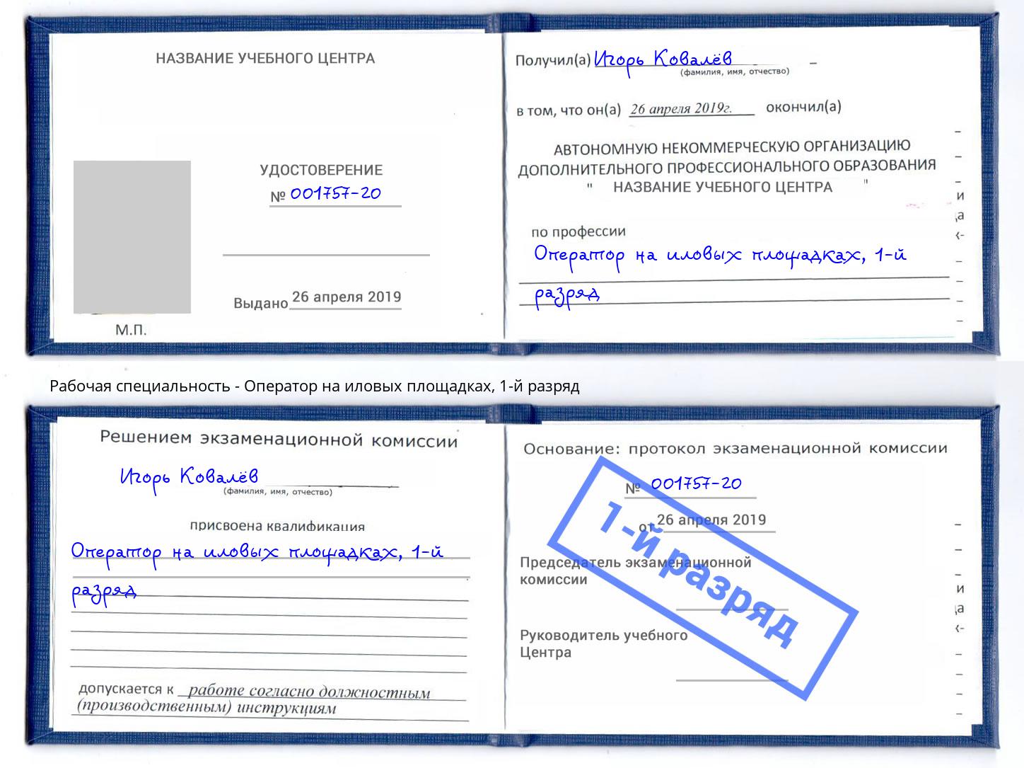 корочка 1-й разряд Оператор на иловых площадках Рязань