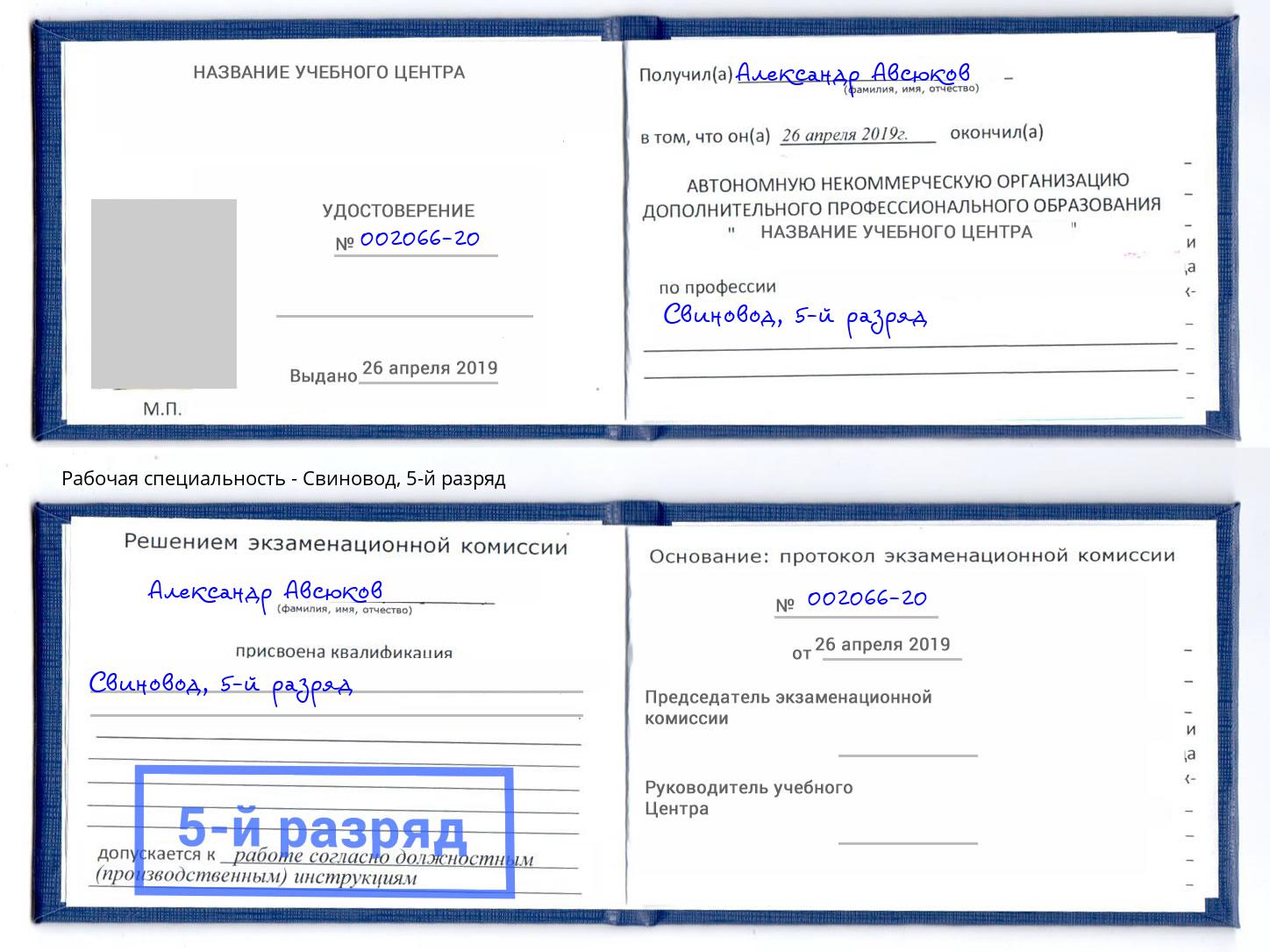 корочка 5-й разряд Свиновод Рязань