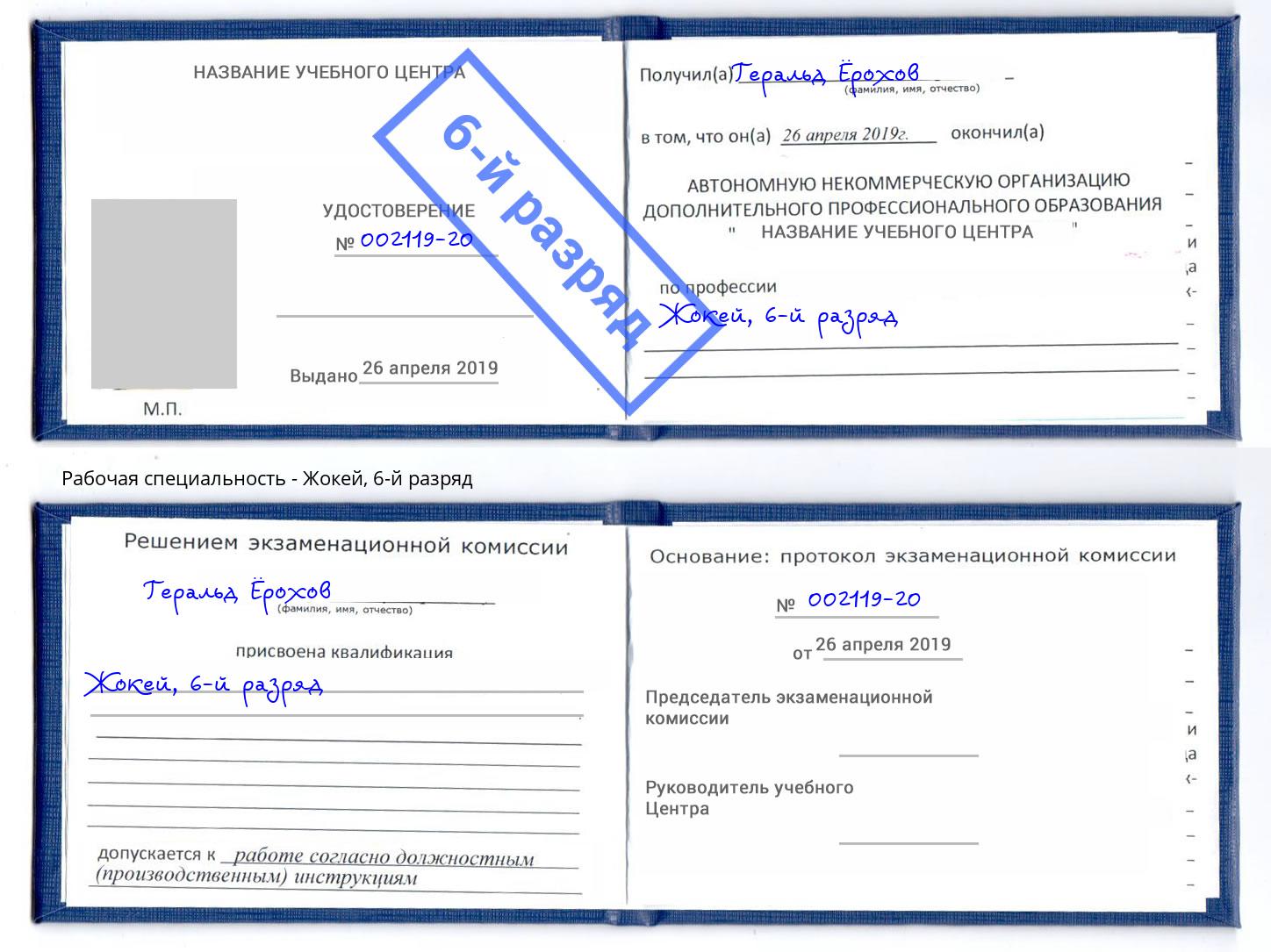 корочка 6-й разряд Жокей Рязань