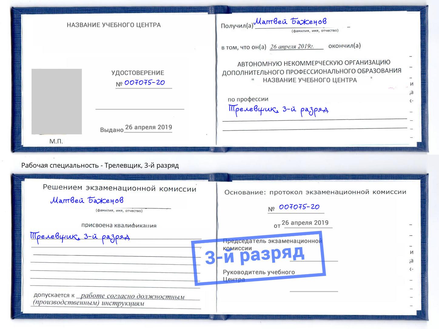 корочка 3-й разряд Трелевщик Рязань