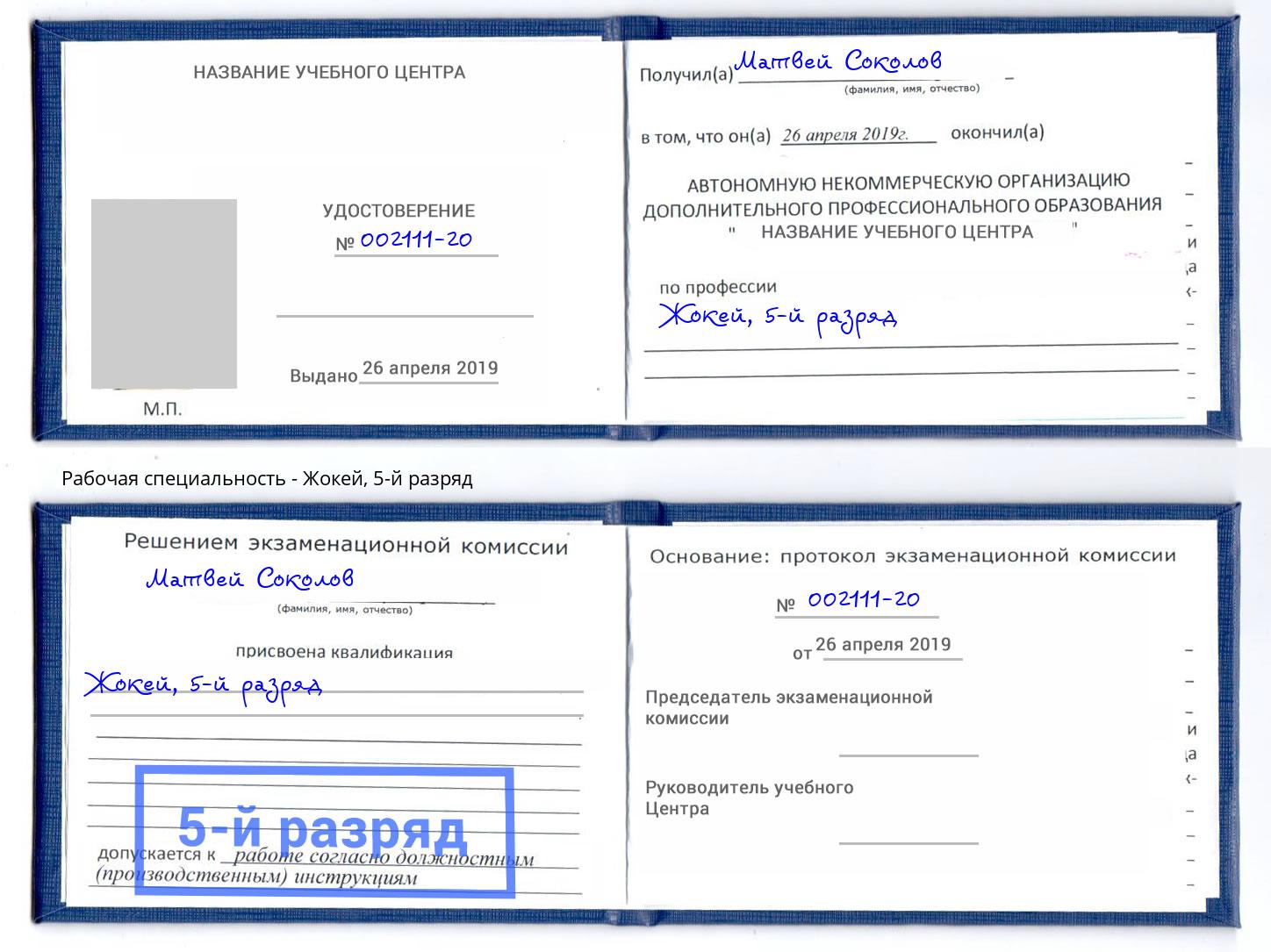 корочка 5-й разряд Жокей Рязань