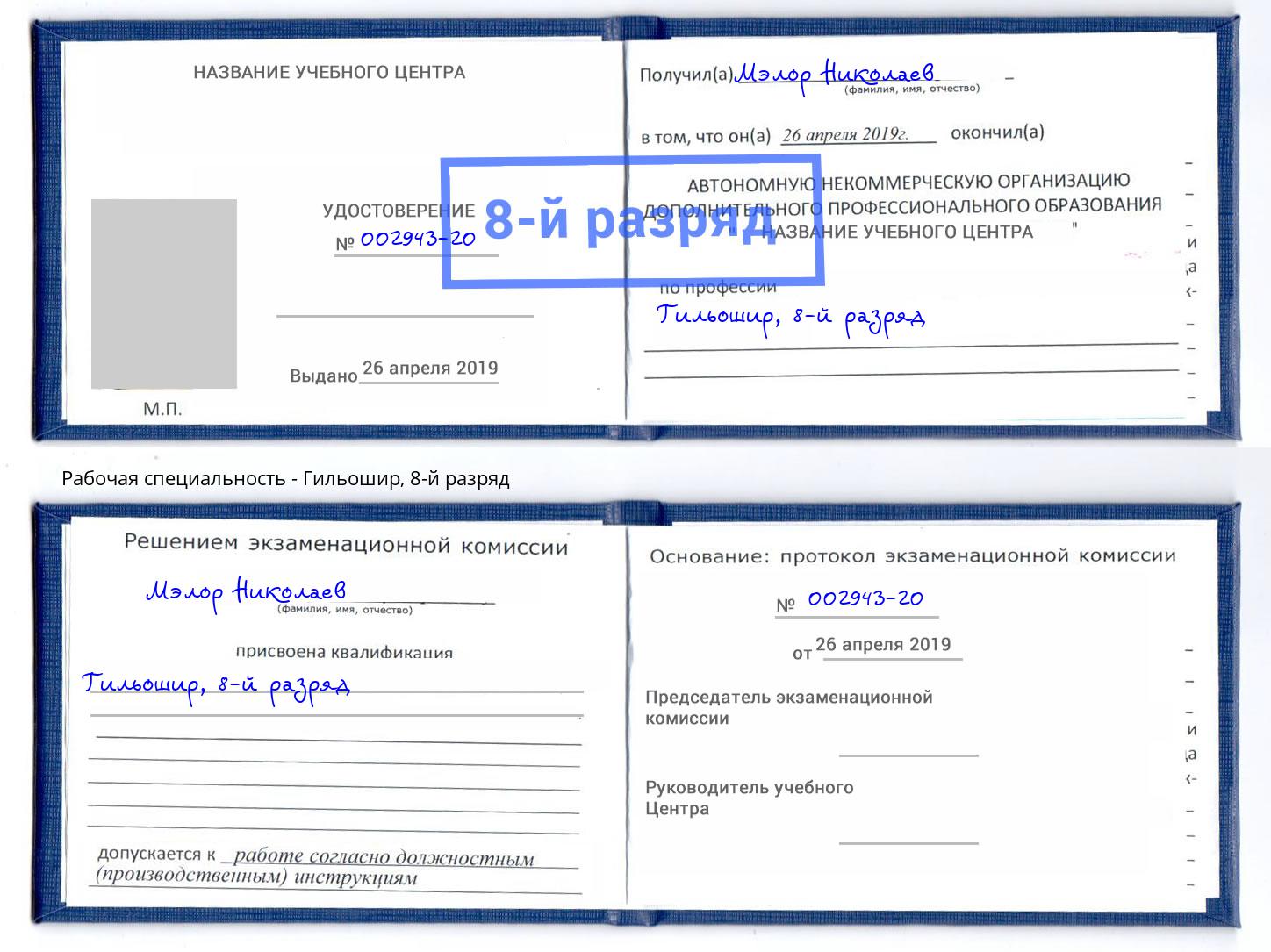 корочка 8-й разряд Гильошир Рязань