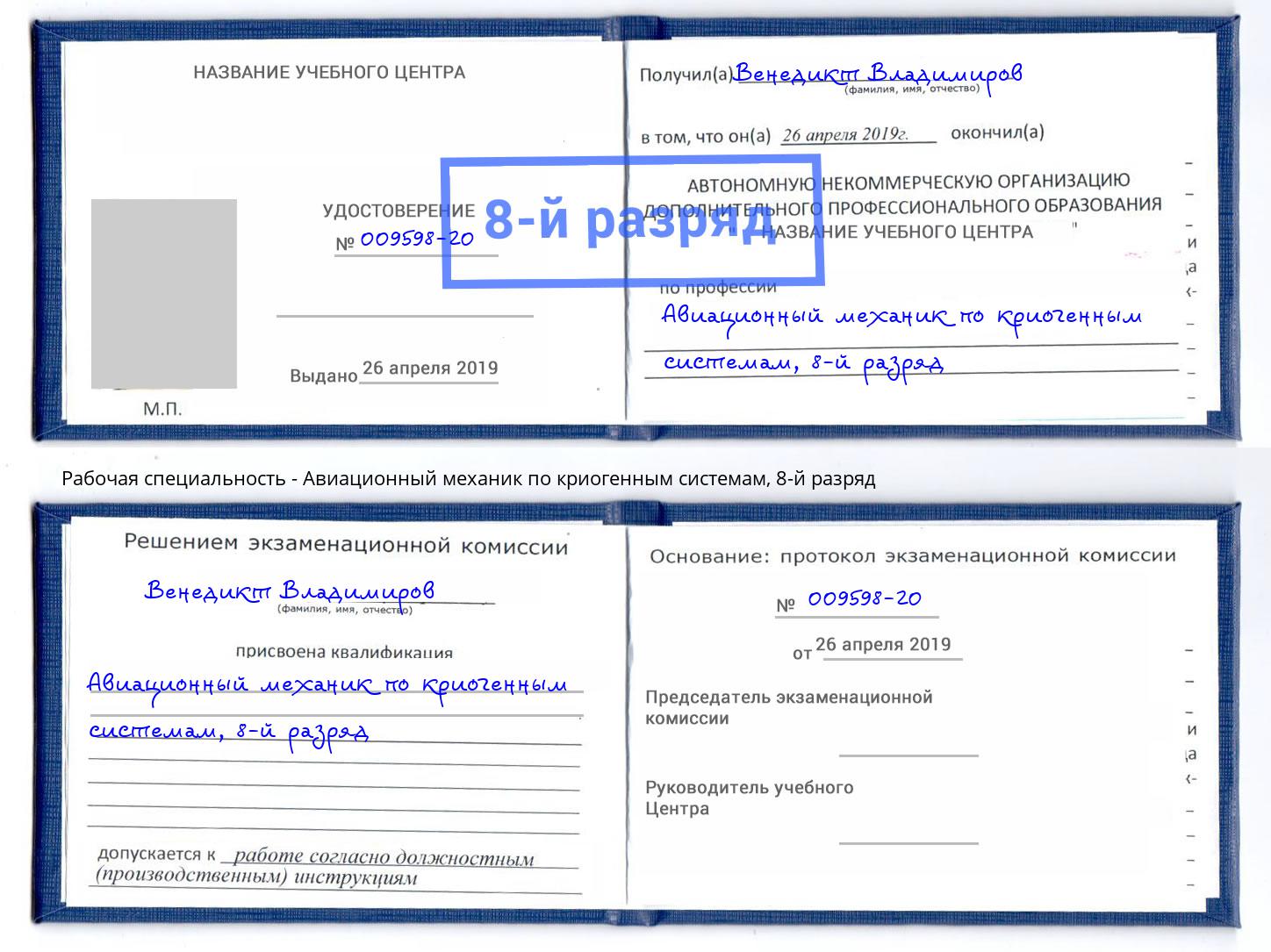 корочка 8-й разряд Авиационный механик по криогенным системам Рязань