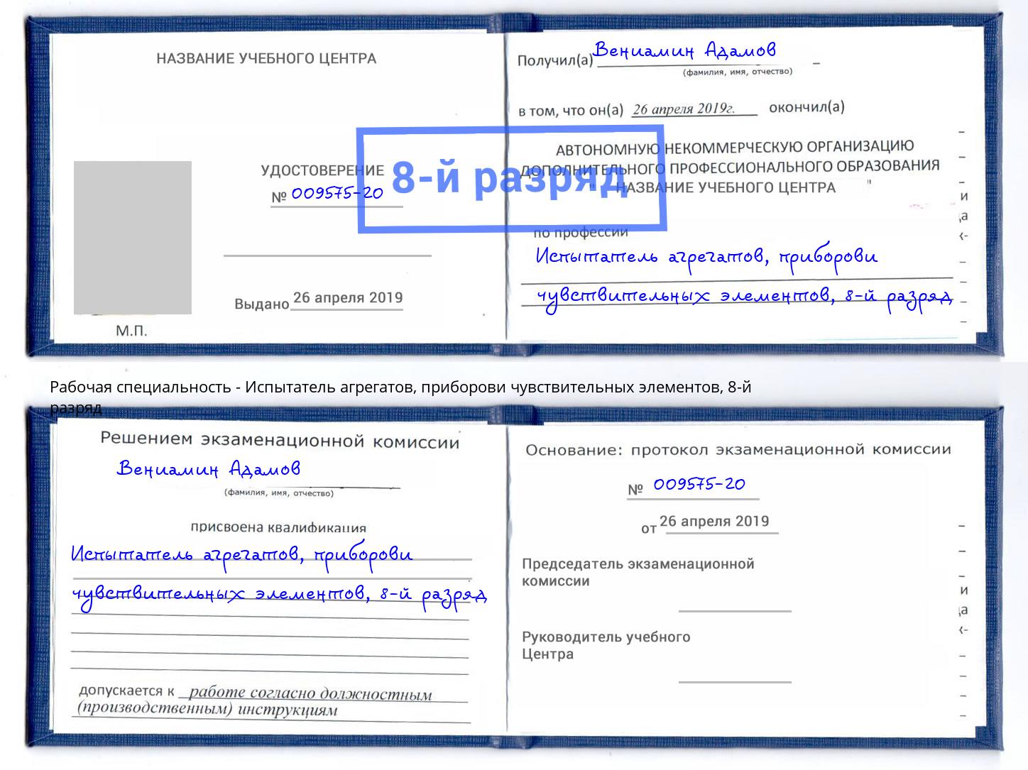корочка 8-й разряд Испытатель агрегатов, приборови чувствительных элементов Рязань